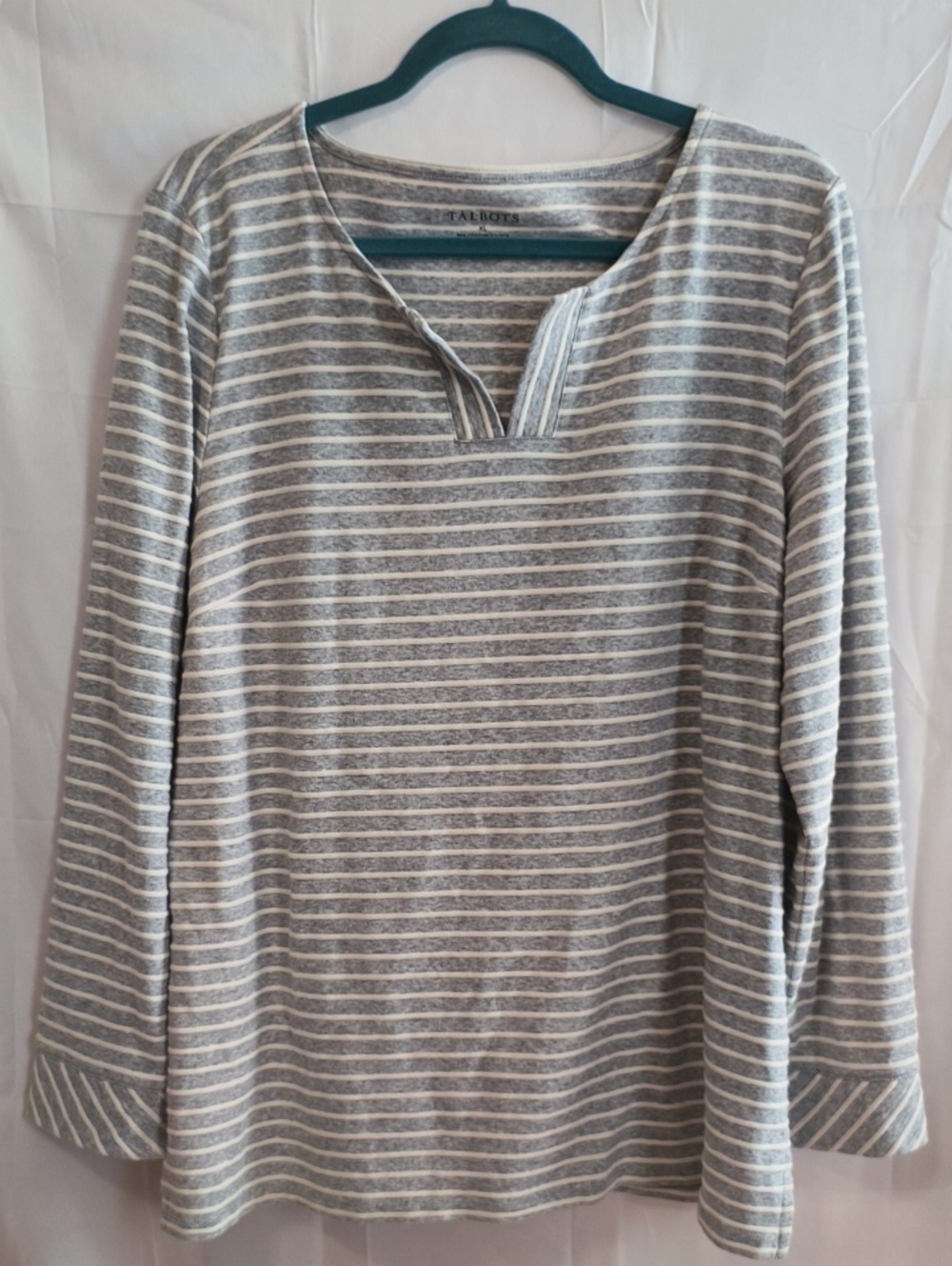 Talbots Striped Long Sleeve Tunic in Gray & White XL Like New